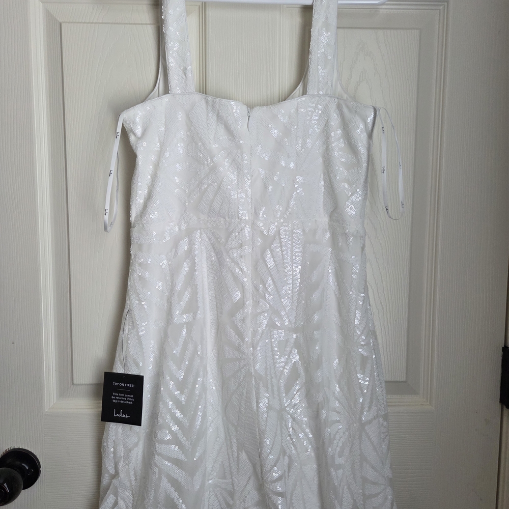 NEW Lulu's White Sequin Square Neck Mini Dress - Picture 4 of 8